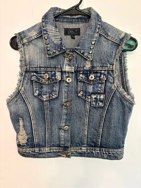 Womens Chiqle Denim Jacket Button Up  Silver Studs Pockets Streetwear Punk